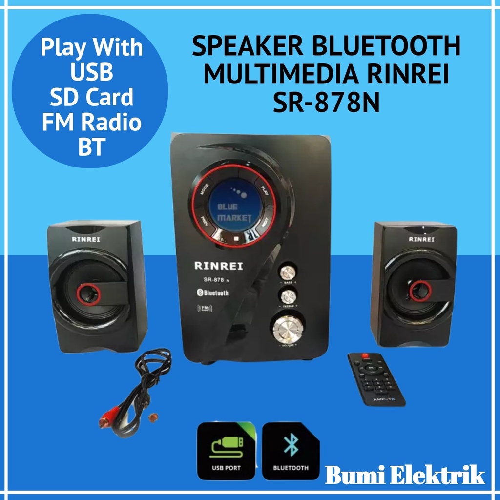 SPEAKER BLUETOOTH SUPER BASS RINREI SR-878E / SR-878N MULTIMEDIA BT/USB/FM RADIO/MEMORI - SPEAKER SUPER WOOFER REMOTE - SPEAKER RINREI SR-878E