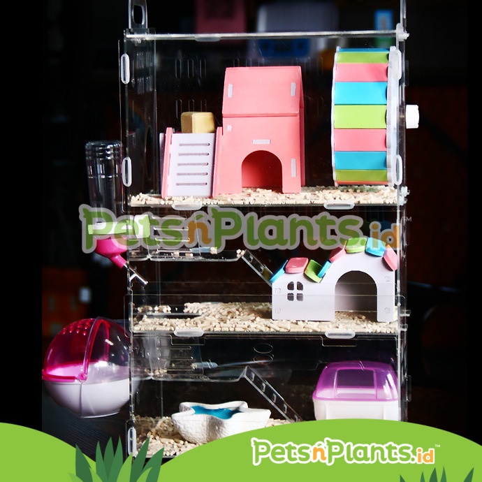 Kandang Hamster Cage Akrilik Acrylic Crystal Clear Import 3 Susun 35x25x53 CM DIY