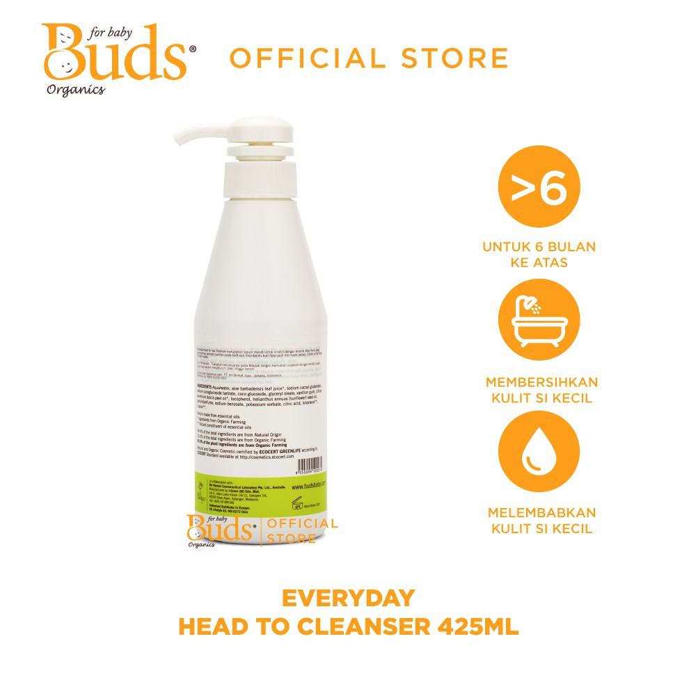 Buds Organics BEO - Everyday Head to Toe Cleanser 425ml - Sabun Shampoo 2in1 Bayi Organik