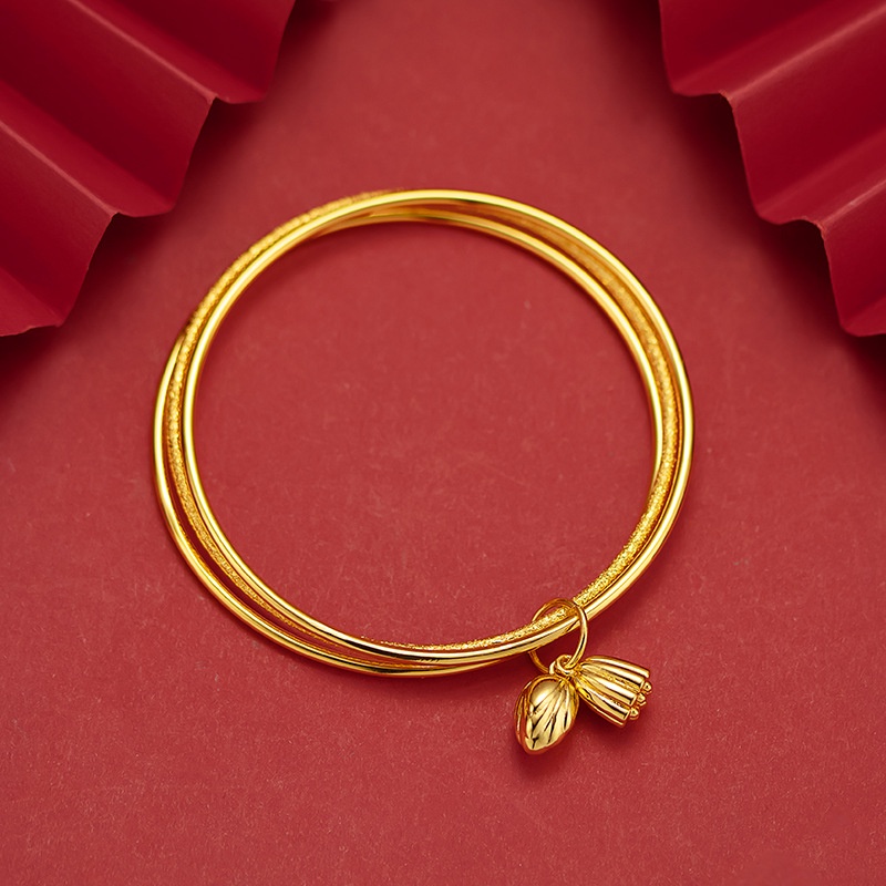 2022 Gelang Tiga Cincin Desain Bunga Teratai Warna Emas Untuk Wanita