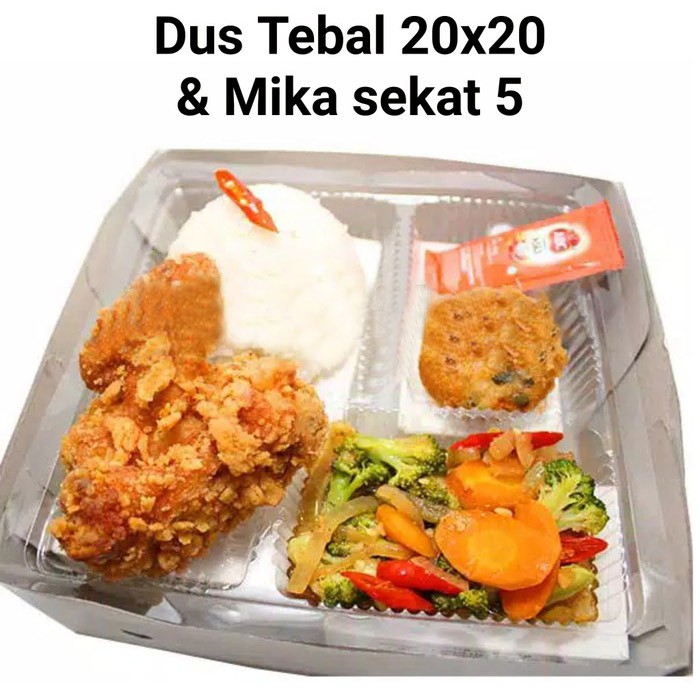 

50set Dus Nasi + Mika Nasi Sekat 5 Bahan Tebal Box Nasi Tanpa Steples Model Slip LTP-814
