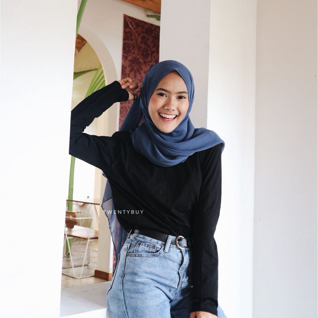 Bess - Kaos Polos Hitam Lengan Panjang Wanita Murah / Kaos Hijab Hitam Polos Premium