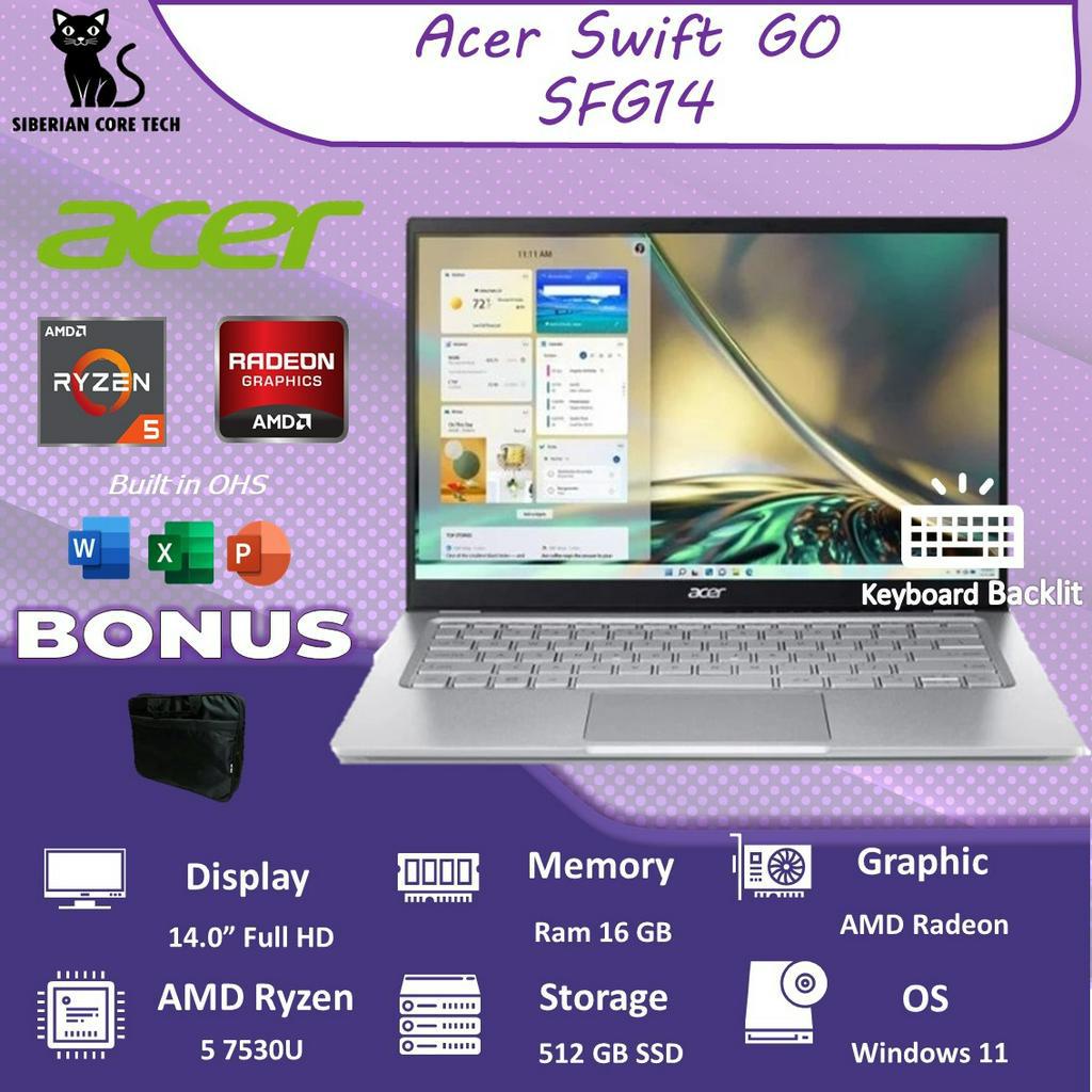 ACER SWIFT GO SFG14 RYZEN 5 7530U 16GB 512SSD VEGA7 W11+OHS 14.0FHD PURE SILVER -41.R72E