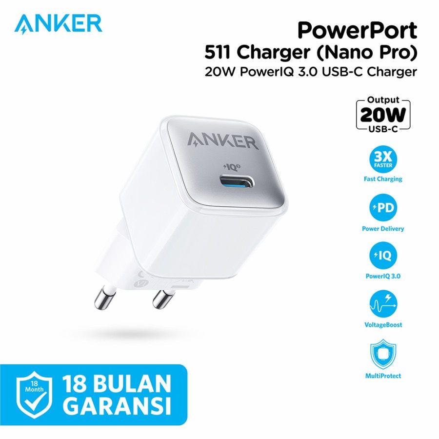 Anker Charger Nano Pro 20W 511 Power IQ - SKU : A2637 - Garansi Resmi 18 Bulan