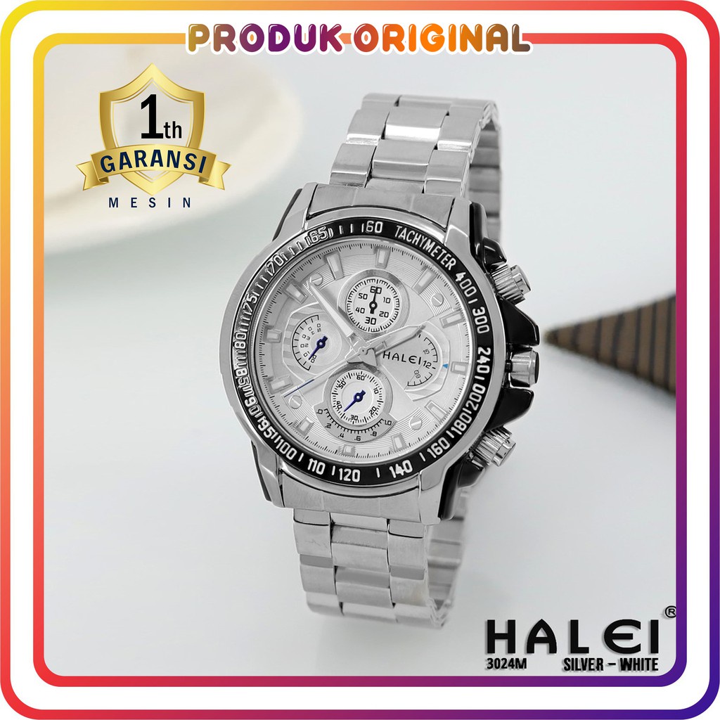 COD JAM TANGAN PRIA HALEI ORIGINAL 3042 RANTAI STAINLESS STEEL SPORT WATER RESISTANT
