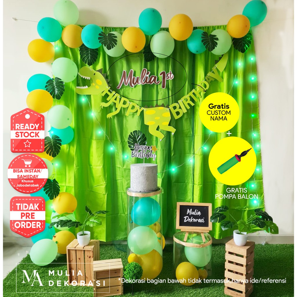 Dekorasi Ulang Tahun Birthday Ultah DIY Paket Lengkap Photobooth Dinosaurus Custom Nama Tema DINO