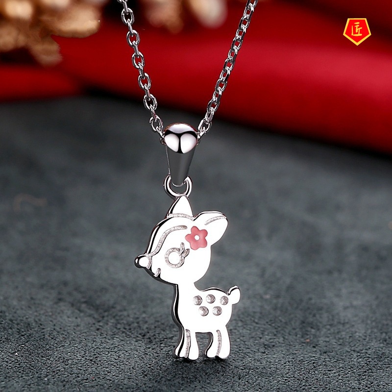 [Ready Stock]New Korean Style Flower Deer Pendant Women's Cute Sweet Fashion