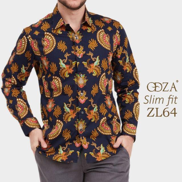 Odza Baju Kemeja Batik Pria Lengan Panjang Model Slimfit Modern