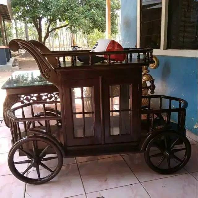 Meja Teh Troli Kereta Dorong Meja Teh Gerbong Troli Kayu Jati Furniture MURAH LARIS SHOPE