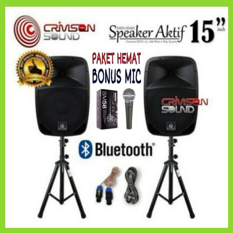 Paket Sound Crimson 15 Inch Aktif Speaker + Stand Dan Mic Bergaransi