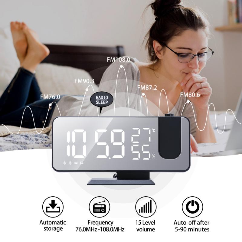 Jam Meja Digital Radio FM Termometer suhu Proyektor Jam Weker Beker Alarm tidur Speaker Radio Meja USB Charger LED Projector Clocks Digital Electronic Alarm Clock USB Wake Up FM Radio Desk Clocks Wall Home Decor Accesorios Room Calendar