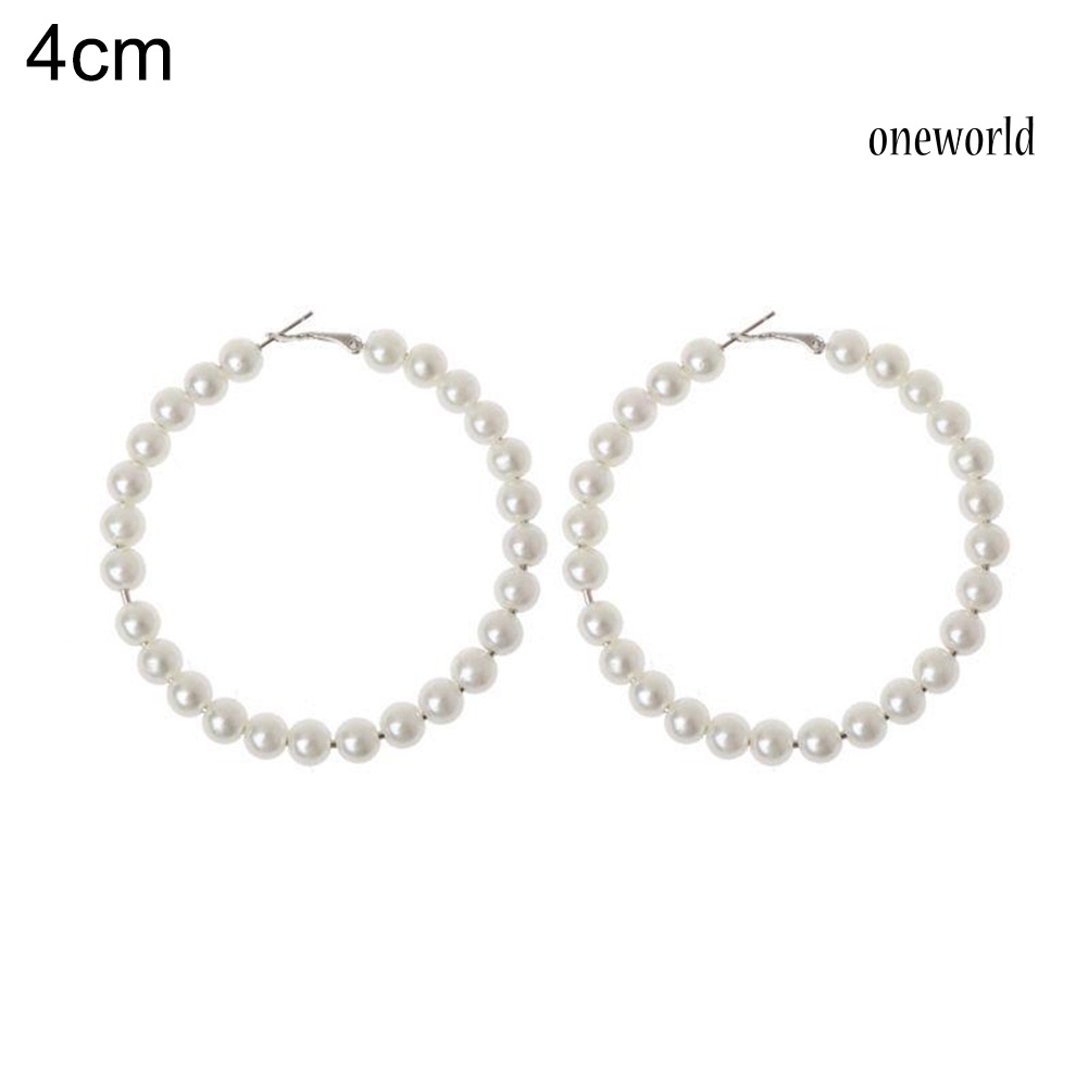 OW@ Elegant Lady Faux Pearl Big Circle Dangle Hoop Earrings Statement Jewelry Gift