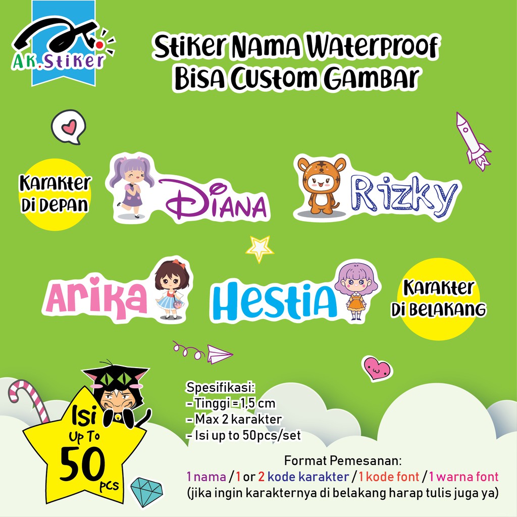  Stiker  Nama  AK Stiker  Waterproof isi up to 50 60 pcs Bisa 