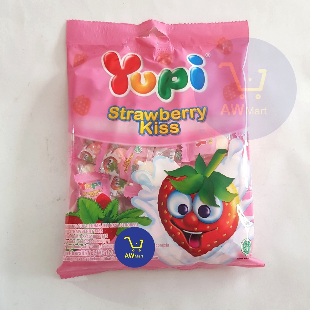 YUPI STRAWBERRRY KISS KEMBANG GULA LUNAK JELI RASA STOBERI 120G