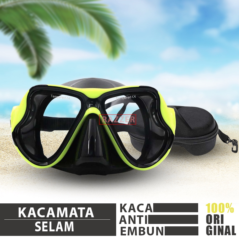 Kacamata Selam Laut + Penutup Kuping Scuba Diving Tempered Glass Kacamata Selam Dewasa Snorkeling Sn