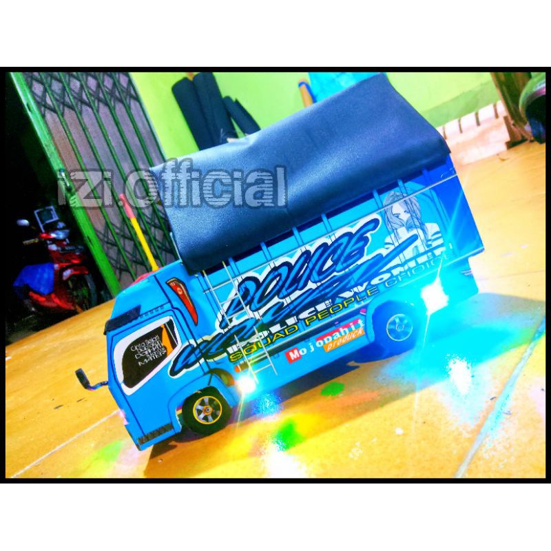 Miniatur Truk Oleng Miniatur Truk Police Woman Full Lampu Terpal Murah Roda Kayu // Truk Oleng