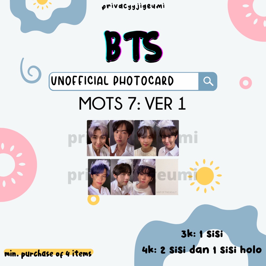 [READY] PHOTOCARD PC UNOFFICIAL BTS MOTS 7 MAP OF THE SOUL VER.1 RM JIN SUGA JHOPE JIMIN V JUNGKOOK