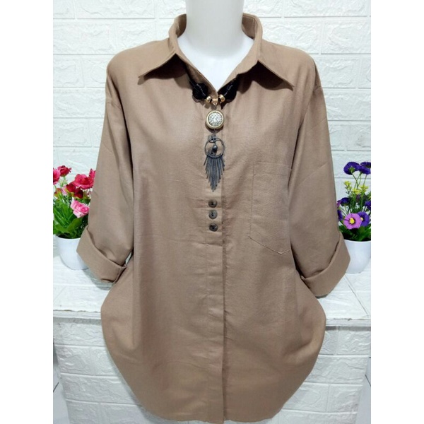 Baju atasan kemeja wanita simpel casual polos lengan panjang A 230-1