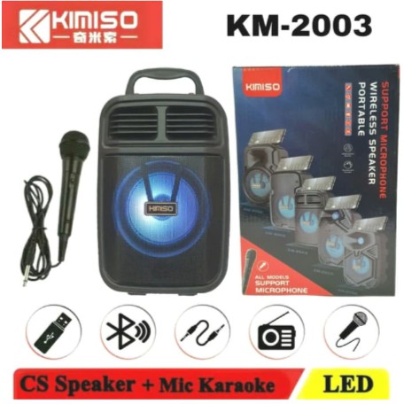 Speaker Bluetooth Led Mic Karaoke Portable Wireless KIMISO KM 2003 KM-2003 Super Bass + Microphone