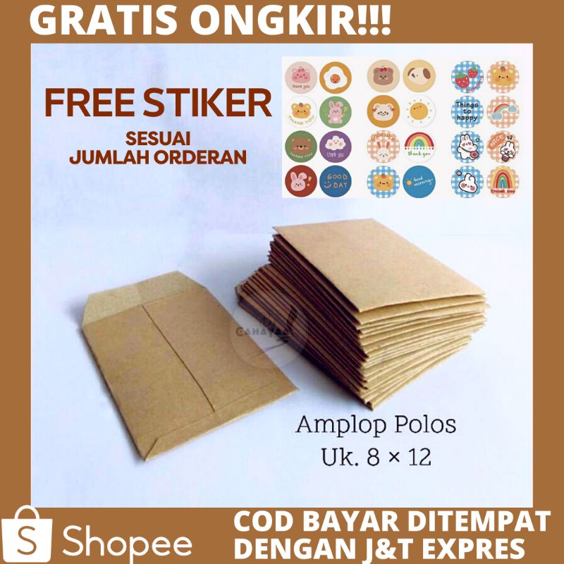 FREE STIKER 8x12 cm Amplop craft coklat polos  / Amplop Coklat Packaging / Amplop Vintage