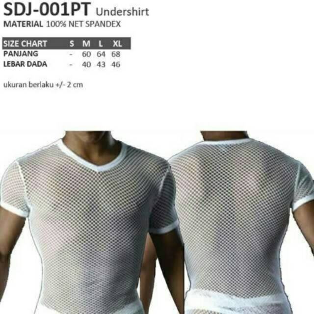 Kaos dalam jala bodyfit semi transparan putih