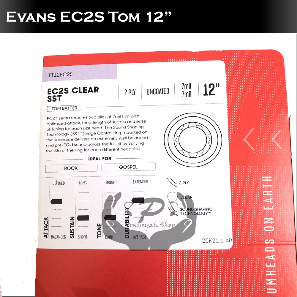 Head Drum Evans EC2S Clear TOM - 8&quot; - 10&quot; - 12&quot; - 13&quot; - 14&quot; (Batter / Head Atas)