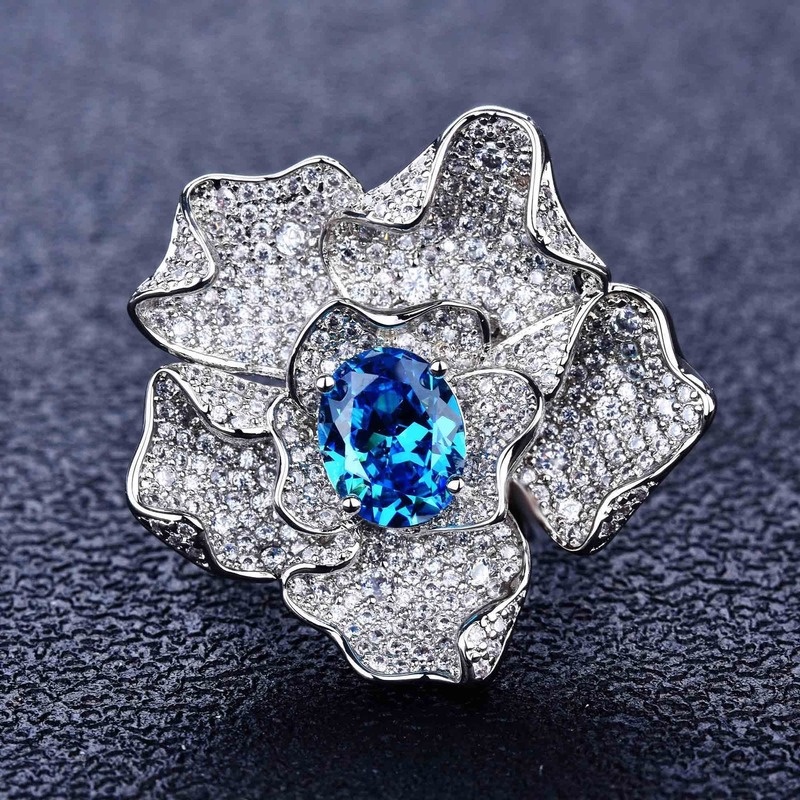 Premium Custom Luxury Full Diamond Sea Blue Moissanite Ring
