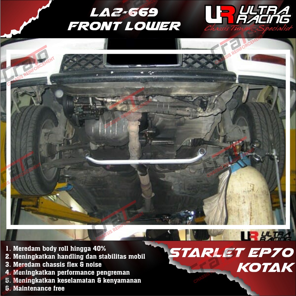 Aksesoris Stabiliser ULTRA RACING Safety Bar - Front Lower Bar 2 Points - Toyota Starlet EP70 Kotak 