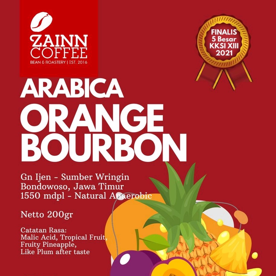 

Arabica Natural Orange Bourbon Bondowoso 200 gr roast by Zainn Coffee
