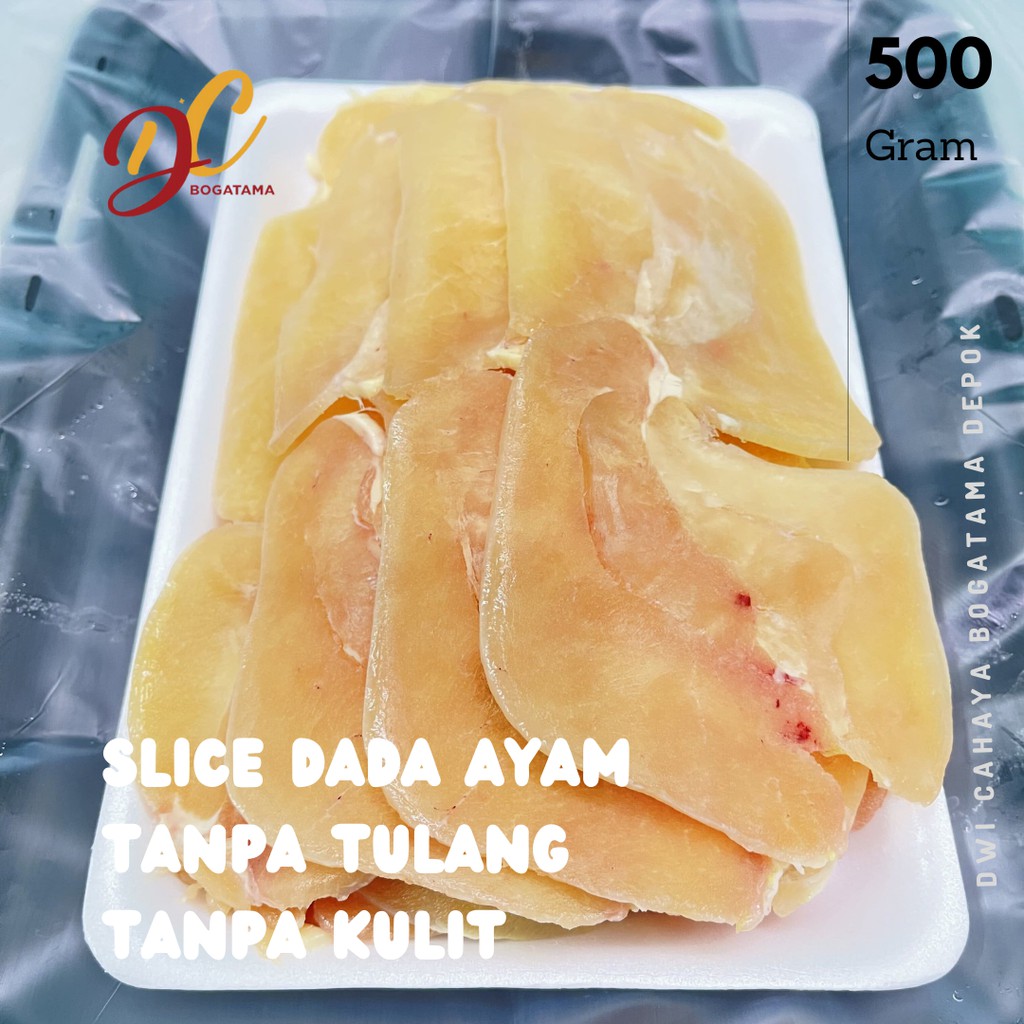 

Slice Dada Ayam Iris Tipis Tanpa Tulang Tanpa Kulit 500 gram