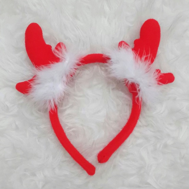 Bando Natal Rusa Bulu Merah Merry Christmas Rudolph Raindeer Deer Xmas