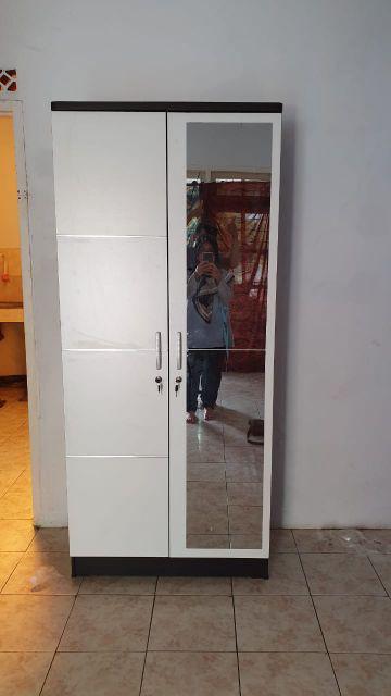 Lemari Pakaian 2 Pintu Minimalis Putih Dengan Cermin Premier