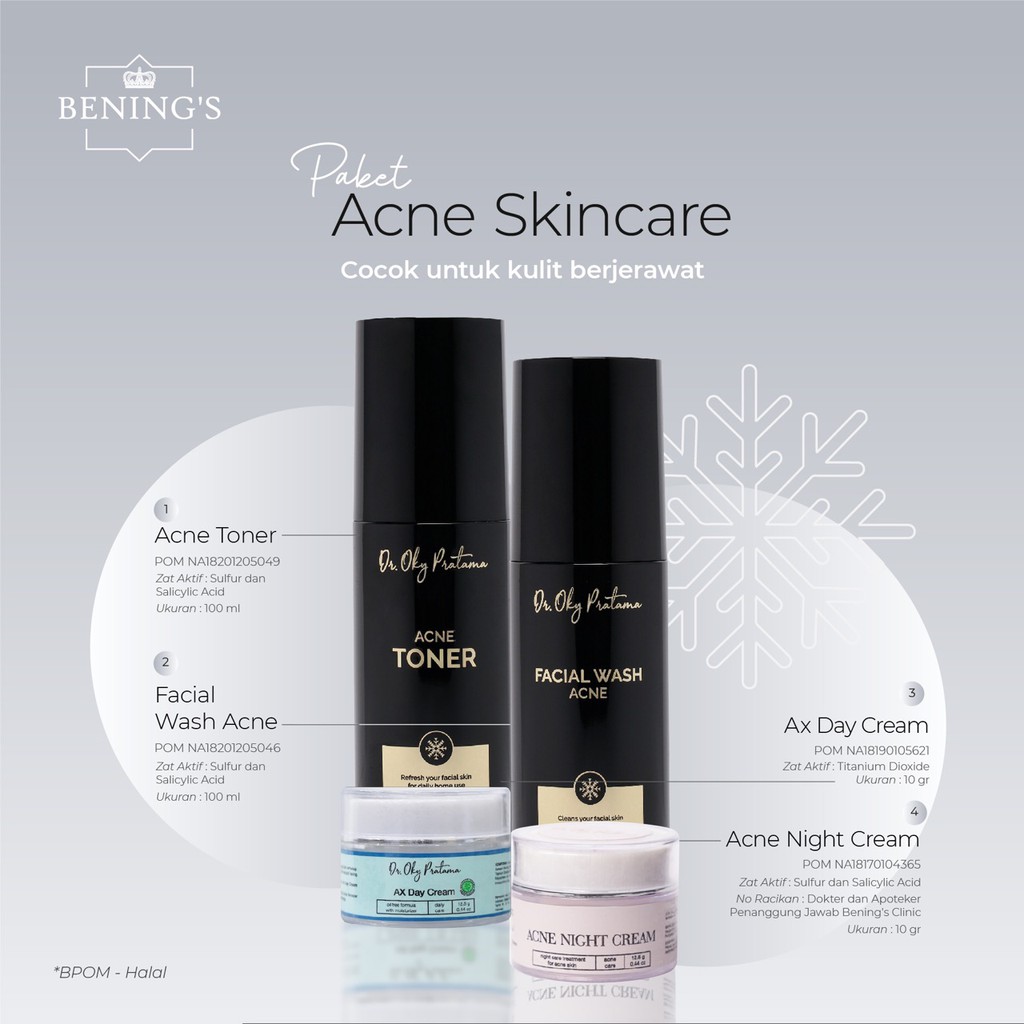 Benings Clinic Paket Acne Skincare | Paketan Jerawat dan Beruntusan | Kemasan HITAM