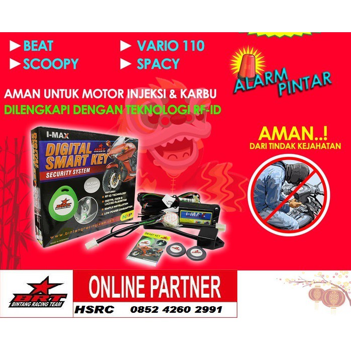 Alarm Motor SMARTKEY BRT Honda BEAT Fi SCOOPY VARIO 110 SPACY Smart key Remot Digital 2012 2013 2014