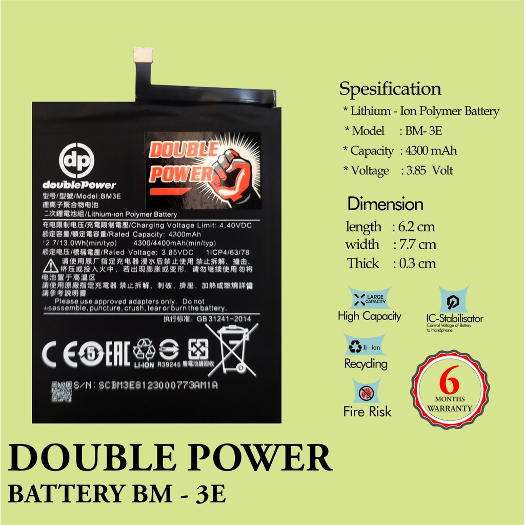 Battery Double Power Baterai Xiaomi MI 8 seri BM3E 4300mah