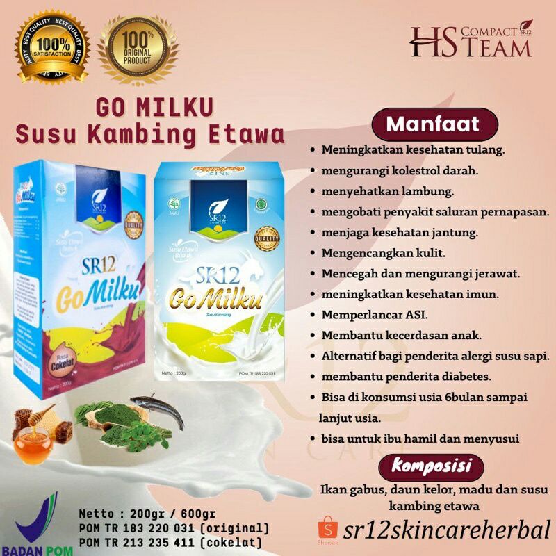 

GO MILKU SR12 SUSU KAMBING ETAWA HALAL/MENINGATKAN IMUN TUBUH/MENJAGA KESEHATAN TUBUH/KESEHATAN TUBUH