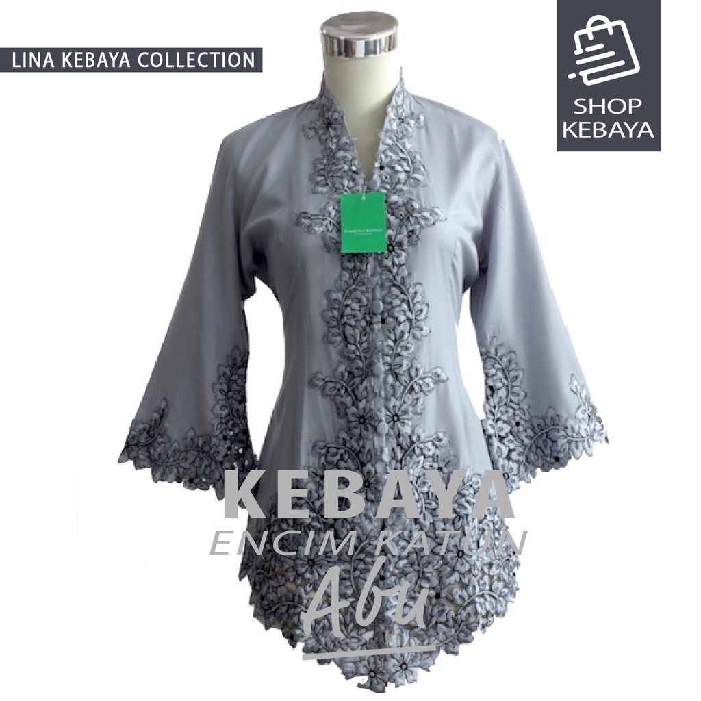 Kebaya Encim Bordir Modern Abu Lengan Panjang
