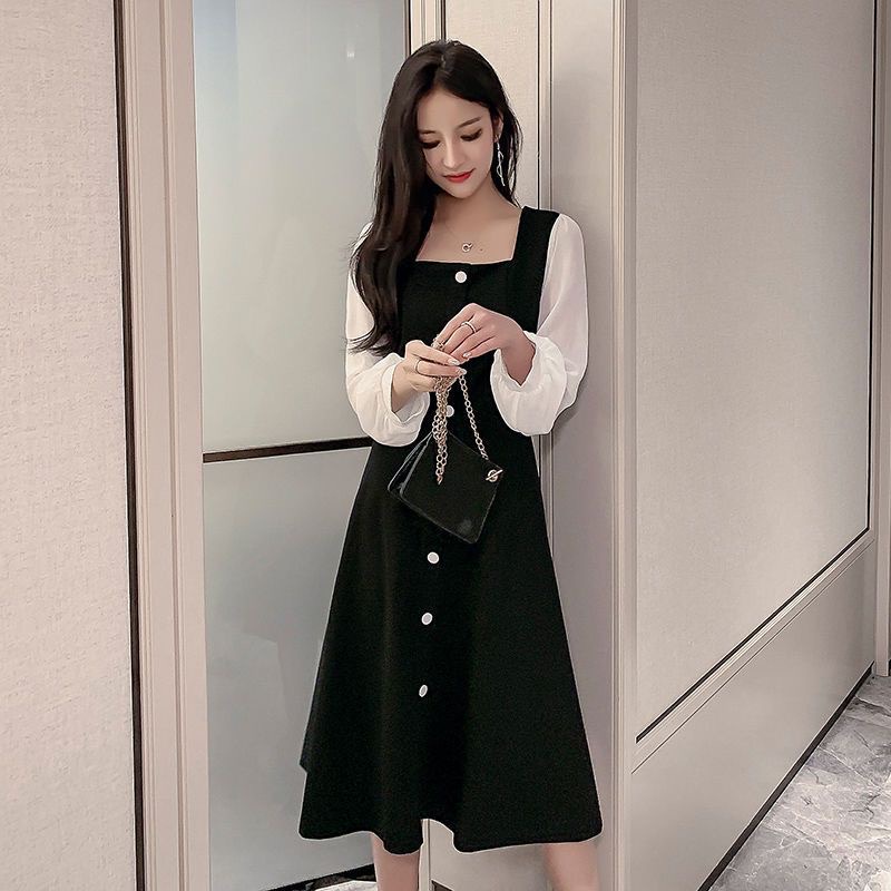 LuvHanger - Dress Korea / Dress Pesta Wanita Lengan Panjang Warna Putih Motif Kancing Import (Cocok 