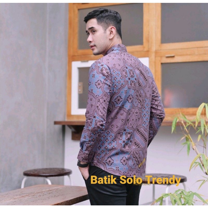 MOTIF SEKAR UNGU KEMEJA / BAJU BATIK LENGAN PANJANG LAPIS FURING KAIN HALUS MURAH