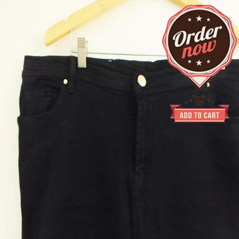 T01 PJrippedHITAM 39   40   41   42 celana jeans wanita stretch jumbo big
