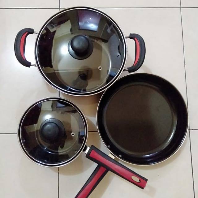 Panci set enamel 2 panci + 1 wajan
