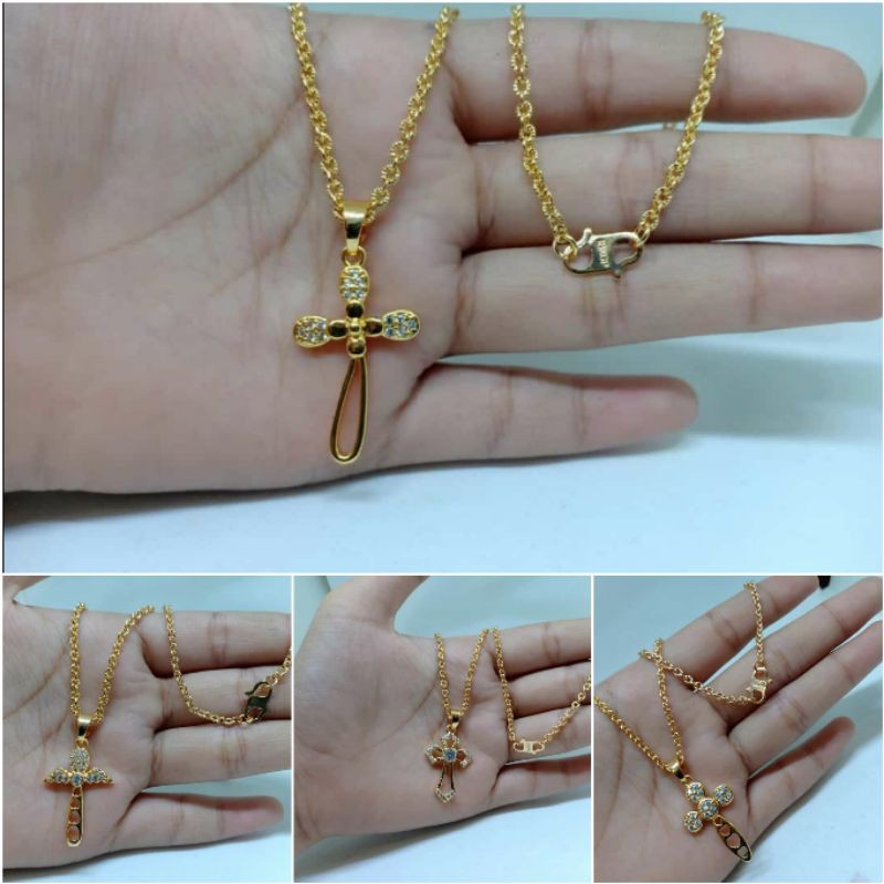 FF Kalung Set Liontin Salib Perhiasan Rohani Kristen Katolik Rosario Corpus Kalung Salib PD181