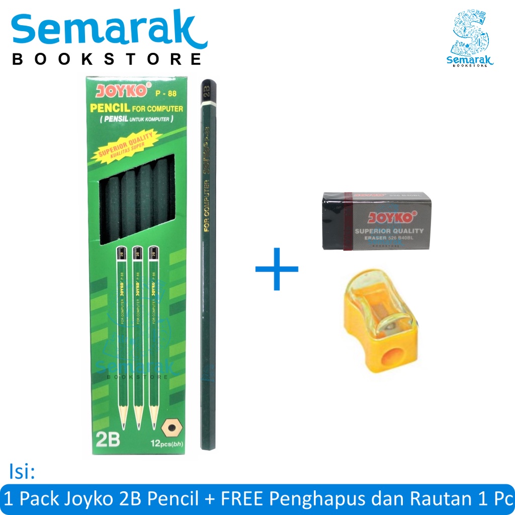

Joyko Pencil P-88 2B For Komputer [1 Pack/12 Pcs] +Free Rautan dan Penghapus