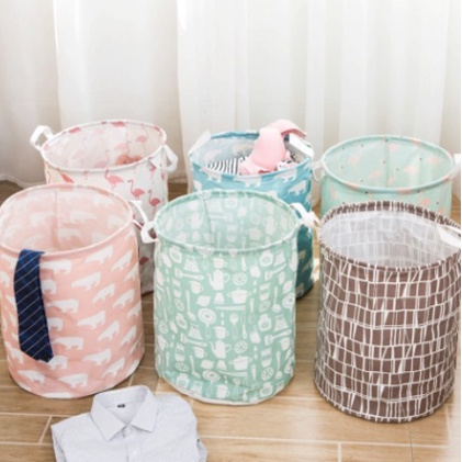 keranjang baju cucian pakaian kotor laundry basket keranjang bulat motif