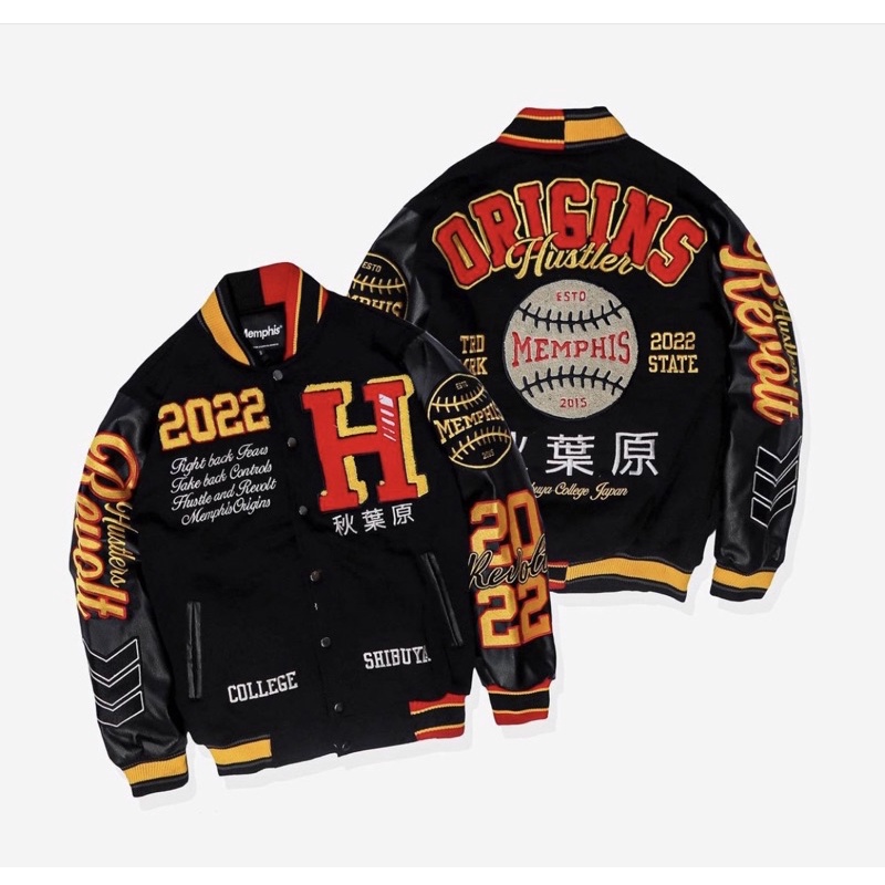 [ORIGINAL] VARSITY JACKET REVOLT MEMPHISORIGINS / OKINAWA / HOMERUN / YAMAGUCHI / TAKEDA / TOUCHDOWN