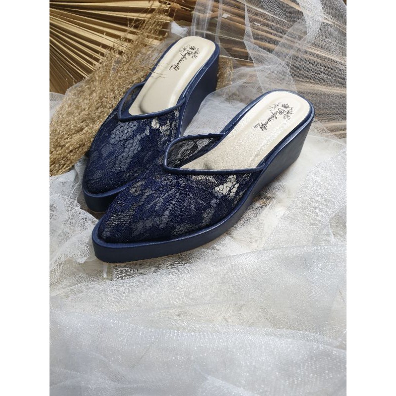 wedges navy tinggi 5cm sepatu wedding