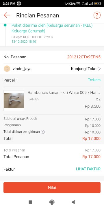 Rambuncis Kanan - Kiri White 009 / Handle Jendela Aluminium Weldom