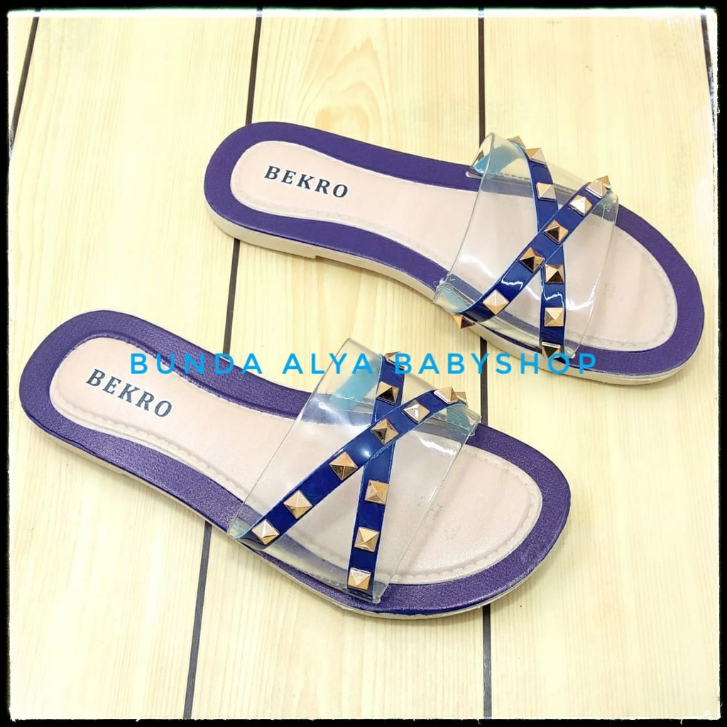 Sandal Wanita Slop Flat Size 36 - 40 NAVY - Sendal Selop Transparan Sandal Flat Wanita OpenToe SALE