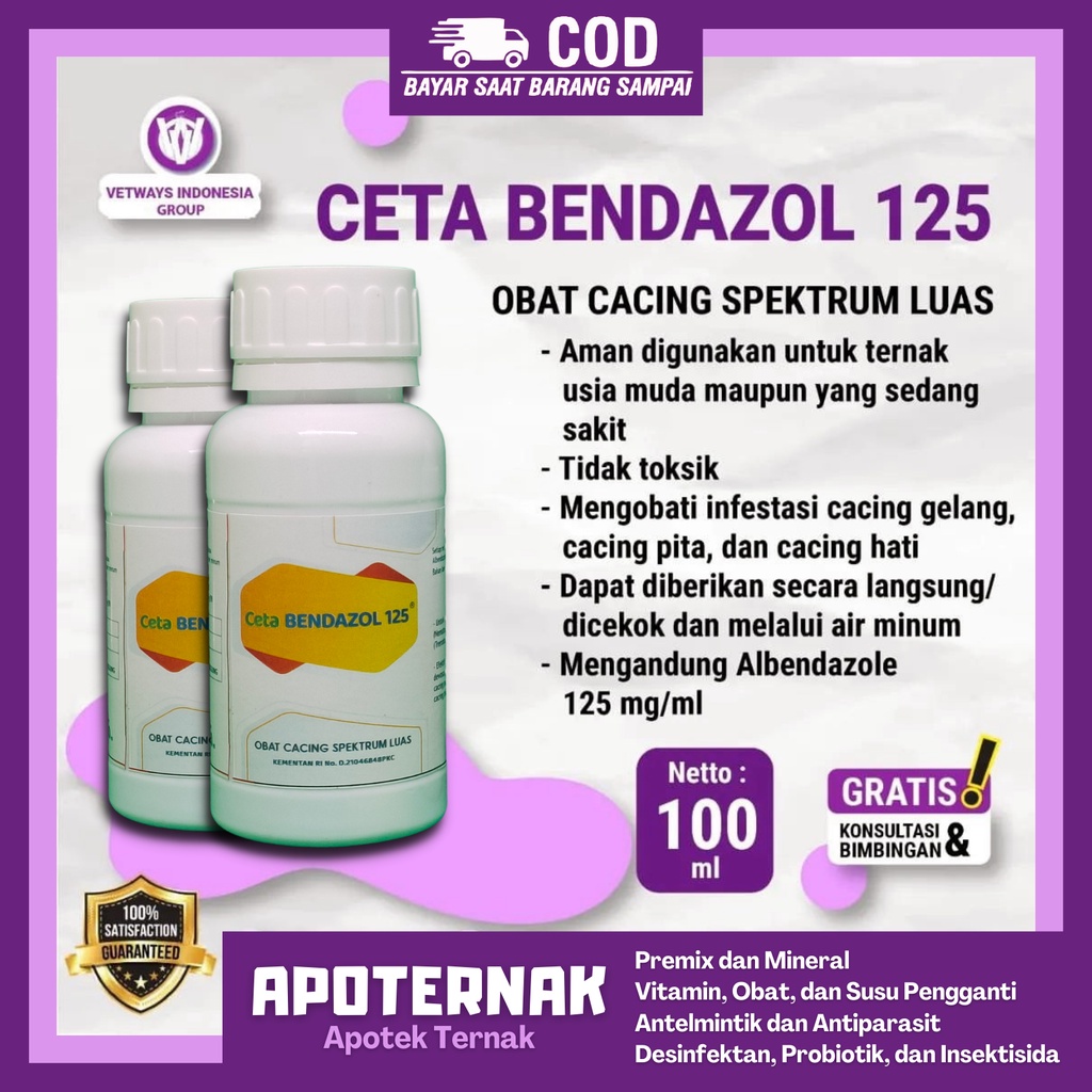 CETA BENDAZOL 125 100 ml | Obat Cacing Pada Ternak Sapi Kerbau Kambing Domba Ayam | Apoternak