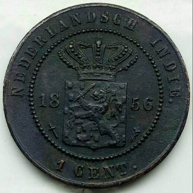 Uang koin kuno 1 Cent NEDERLANDSCH INDIE 1856 Detail Cakep Sp 94